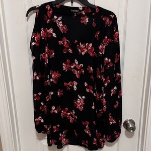 Roz & Ali Black Top with Red Floral Pattern
